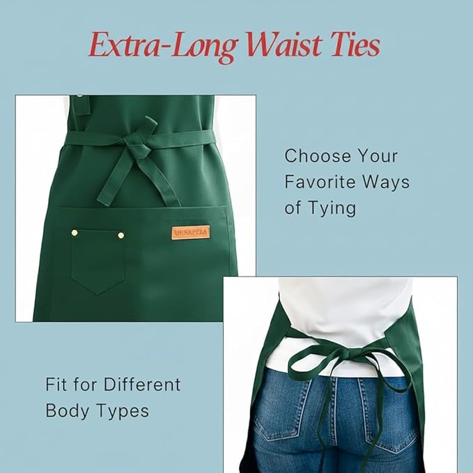 Kitchen Cooking Apron for Women Men Water-Resistant Artist Barista Baking Craft Catering Work Bib with Large Pockets