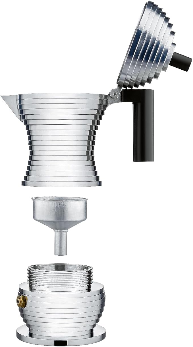 Alessi MDL02/6 B "Pulcina" Stove Top Espresso 6 Cup Coffee Maker in Aluminum Casting Handle And Knob in Pa, Black
