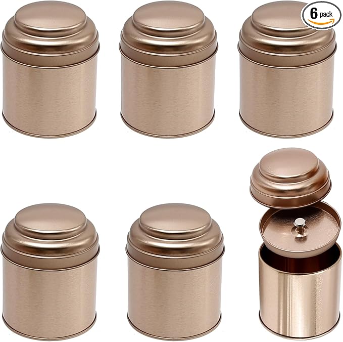 6Pcs Tea Tins Canister with Airtight Double Lids, Mini Tea Storage Containers 8 Oz Round Tin Can Box, for Loose Bags Coffee Sugar Candy Spices