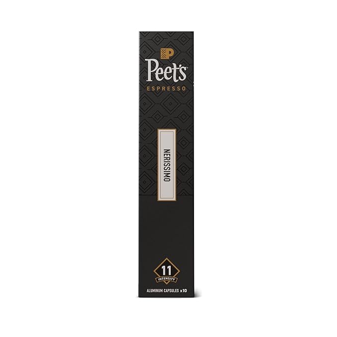 Peet's Coffee, Dark Roast Espresso Capsules, Compatible with Nespresso Original Machine, 100% Arabica Coffee - Nerissimo Intensity 11, 100 Count (10 Boxes of 10 Espresso Capsules)