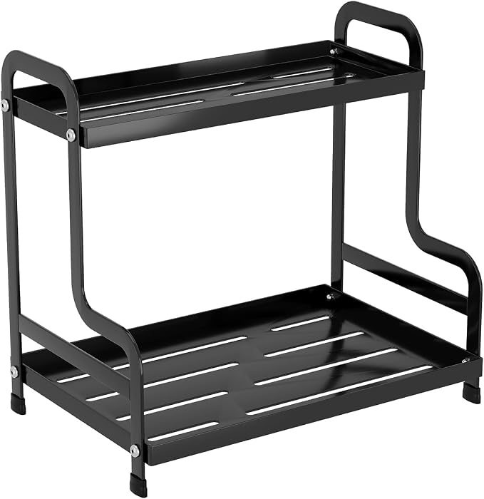 Bokelai 2 Tier Coffee Bar Organizer and Accessories Storage Countertop Shelf for Kitchen Coffee Station Organizer Mug Holder Coffee Condiment Storage Rack Black by Bokelai