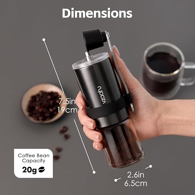 Vzaahu Portable Manual Coffee Grinder - Adjustable Ceramic Burr with Fast Grinding, Compact & Lightweight for Camping, Hiking, Travel - Perfect for French Press, Americano Lovers