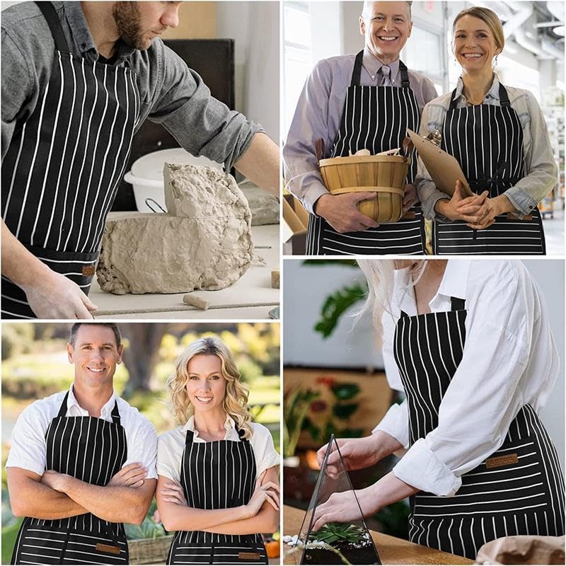 Chef Apron Bib Apron with 2 Large Pockets Adjustable Neck Strap Kitchen Apron Cooking Apron Stripes Baking Apron - Image 7