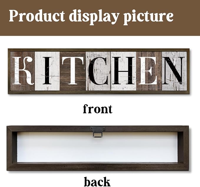 Kitchen Wood Sign, Farmhouse Decor, Wood Framed Kitchen Wall Plaque, Vintage Home Wall Decor, Table Shelf Decoration for Kitchens, Desk Decor Art, Framed Wooden Box Sign 17.8x4x1.2 inches - Image 3