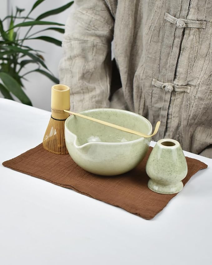 Artcome Premium Matcha Tea Set – 20.2oz Traditional Matcha Bowl with Pouring Spout, Bamboo Whisk, Whisk Holder, Tea Scoop & Matcha Tea Guide – Ideal for Ceremonial Use and Daily Enjoyment