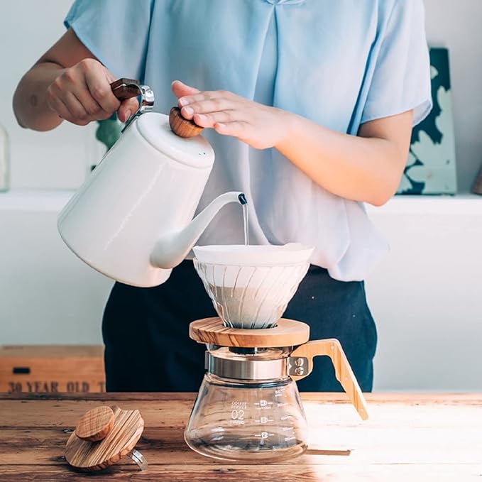 HARIO VDGR-01-OV V60 Heat Resistant Glass Transparent Coffee Dripper Olive Wood 01 Coffee Drip for 1-2 Cups