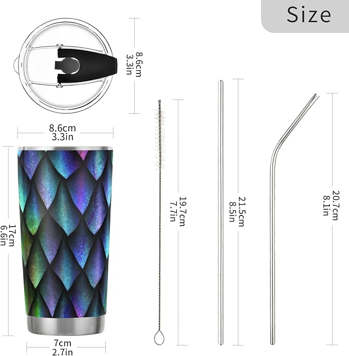 Tumbler Dragon Scales Dino Skin Insulated Office Coffee Cup Back to School Beverage Container Travel Mug with Straw and Lid Double Wall Stainless Steel 20oz