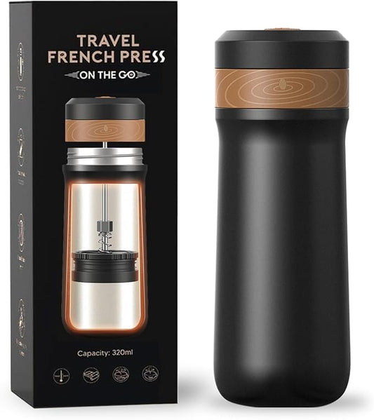 French Press Coffee Maker, 320ML, Stainless Steel, Portable, Hot & Cold Brew, Vacuum Insulated Travel Mug