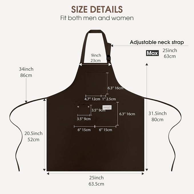 Kitchen Apron, Chef Aprons for Men Women with 5 Pockets, Adjustable Bib Barista BBQ Work Apron for Cooking - Image 4