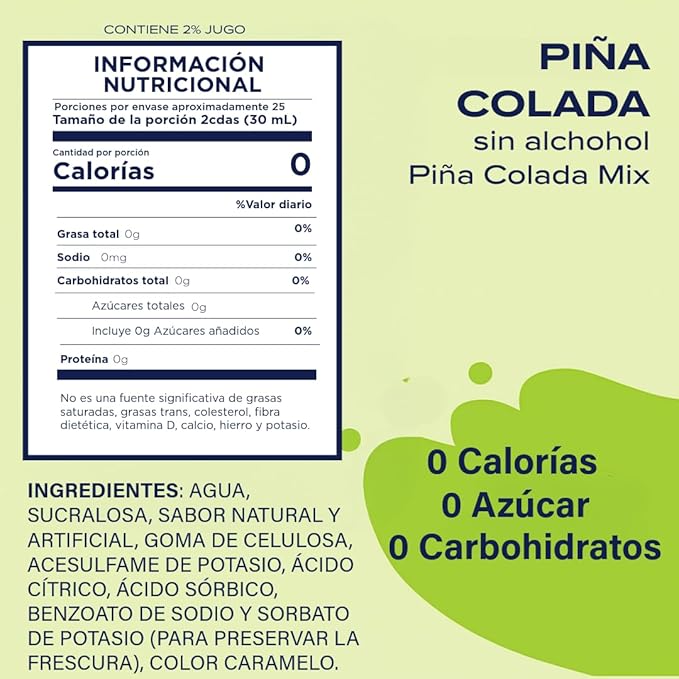 Jordan's Skinny Mixes Pina Colada Mix, Flavored Cocktail Mixer for Drinks, Tropical Drink Flavoring for Cocktails & Mocktails, Low Calorie, Gluten Free, Keto Friendly, 32 Fl Oz, 1 Pack