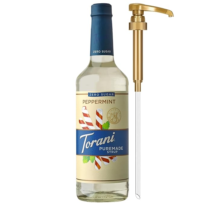 Torani Zero Sugar Puremade Syrup, Peppermint Flavoring for Drinks, Glass Bottle with Pump Included, 25.4 Fl Oz by Torani