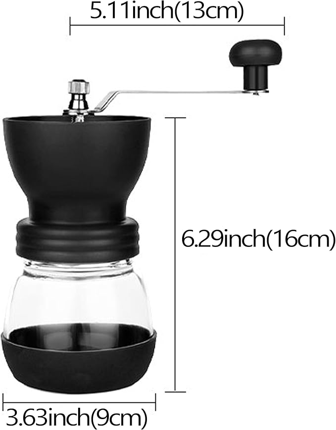 4-Piece Mini Manual Coffee Grinder Set with Conical Ceramic Burrs, Manual Adjustable Coarseness, Includes Two Glass Jars, Cleaning Brush, and Measuring Spoon