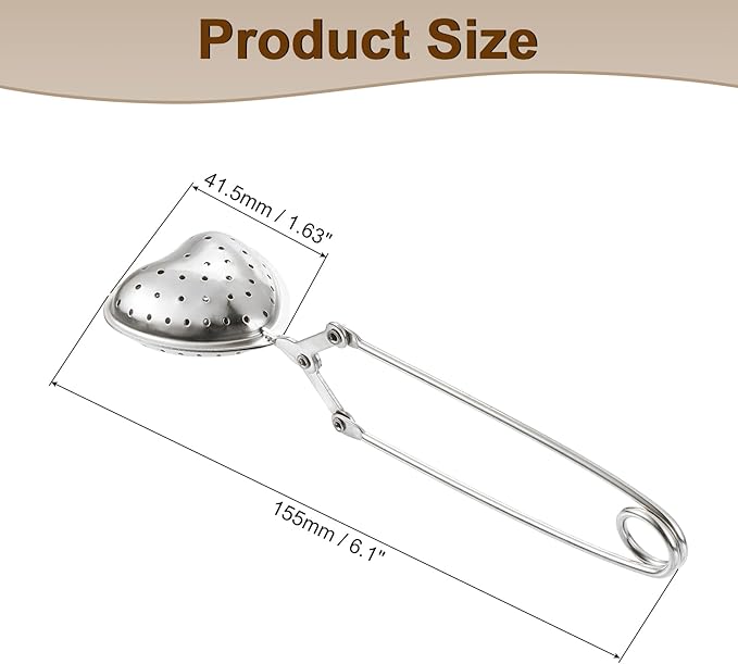 uxcell Heart Snap Tea Ball Infuser with Handle, Loose Tea Steeper, Stainless Steel Tea Strainer for Brew Loose Leaf Tea, Silver