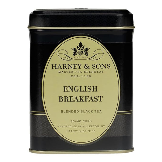 Harney and Sons English Breakfast Loose Black Tea – 4oz Loose Leaf Tin, Pure China Keemun, Bold, Full-Bodied Flavor, Great for Hot, Iced, or Teapot Brewing, Caffeinated