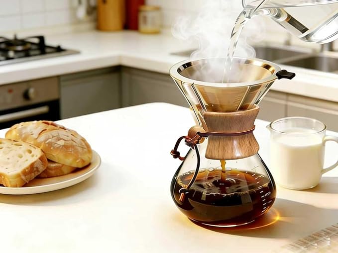 Subjectthree Classic Pour Over Coffee Maker Set 28oz Glass Coffee Carafe Dripper with Stainless Filter for Camping Home Office Cafes Easy Clean (8 Cup/28 oz)