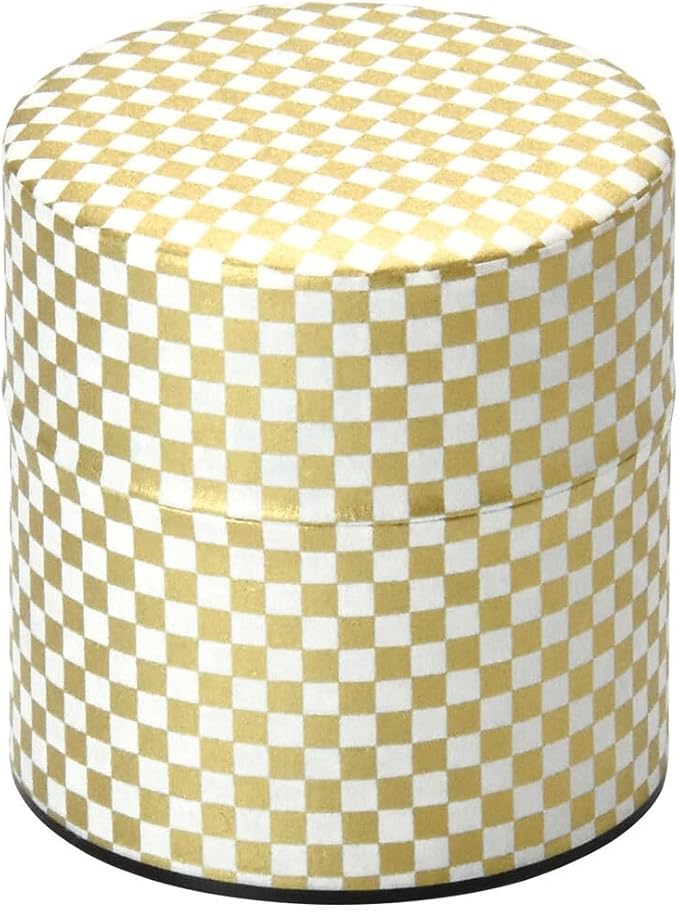 Japanese Pokkan Matcha Coffee Spice Tea Tin Canister Washi Paper Storage with Lid 7.05 oz Capacity (Kenran Ichimatsu,S)