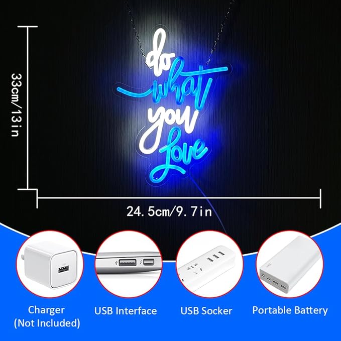 Do What You Love Neon Sign Blue White Led Neon Sign Words Neon Lights USB Powered Neon Wall Signs for Bedroom Neon Signs for Wedding, Engagement, Birhthday, Valentines Day Decor