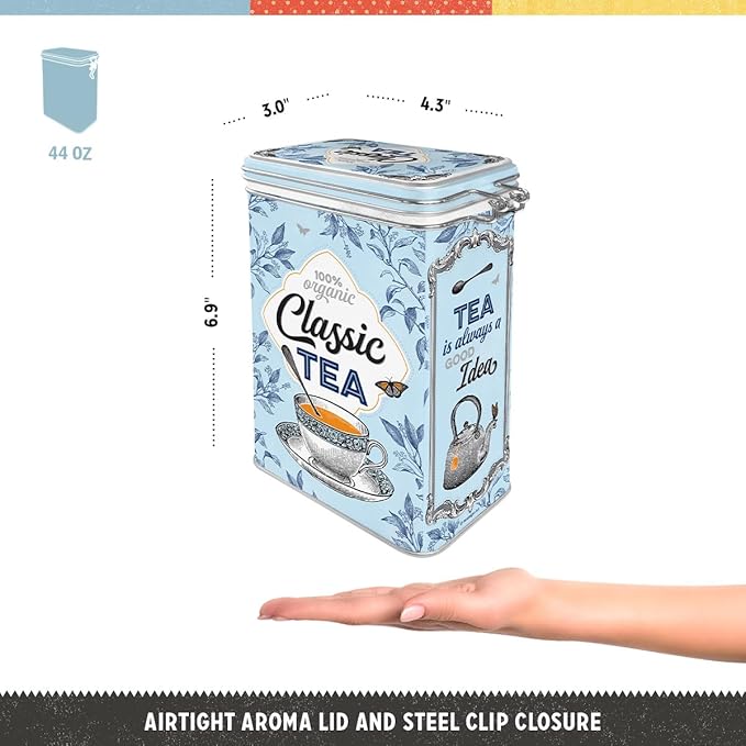 Nostalgic-Art Retro tea tin box, 44 oz, Classic Tea – Gift idea for tea fans, metal clip top can, vintage design