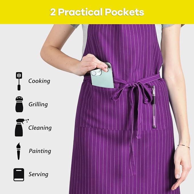 ROTANET Stripe Stretch Apron Chef Aprons for Men with 2 Pockets Waterproof | 34" x 28", Plus Size for Big and Tall, Striped, Pinstripe, Apron for Men Women, Extra Large, for Cooking, Kitchen - Image 5