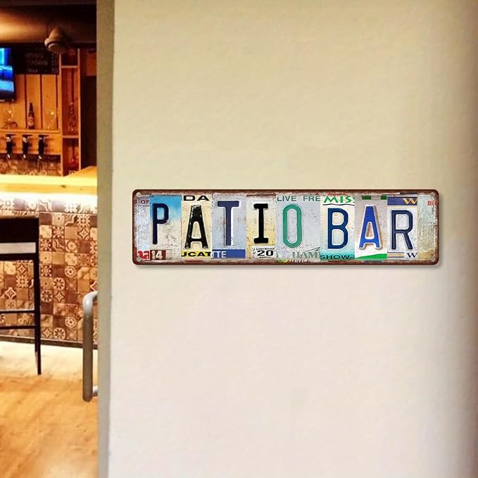 Vintage License Plate PATIO BAR Sign – 16x4 Inch Rustic Tin Wall Décor for Outdoor Patio, Backyard Bar, BBQ Area, Garden Bar or Poolside - Image 7