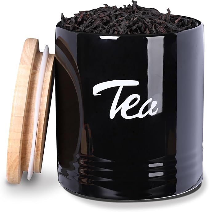 LEETOYI Porcelain Food Storage Containers with Lid, 4.5 Inch 31oz, Black Labeled Tea