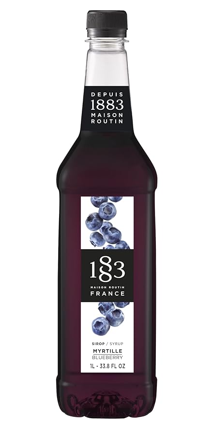 1883 Blueberry Syrup for Drinks, Made in France, 1 Liter Plastic Bottle