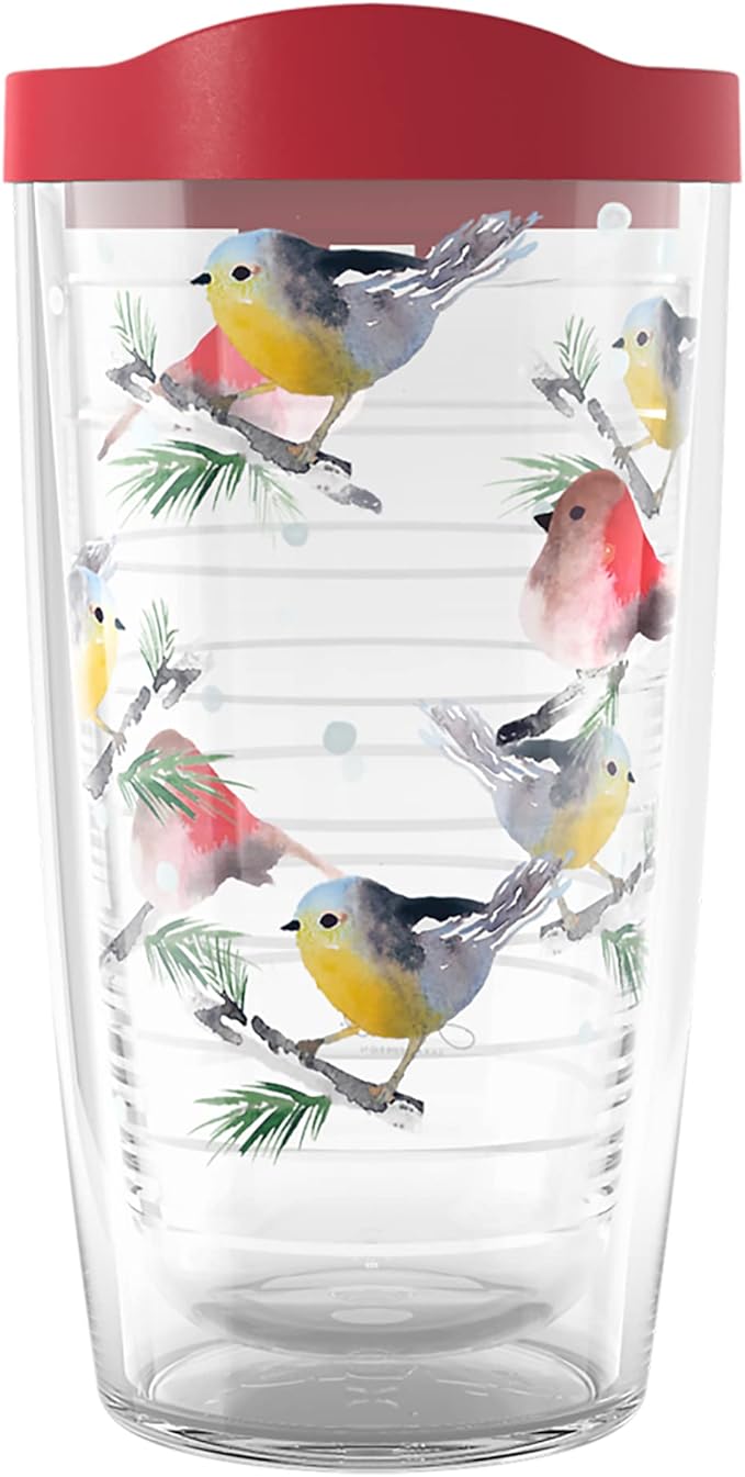 Tervis Sara Berrenson Chickadee Christmas Holiday Made in USA Double Walled Insulated Tumbler Travel Cup Keeps Drinks Cold & Hot, 16oz, Classic