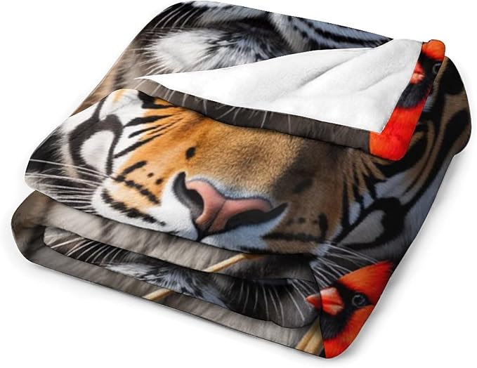 Beautiful Tiger Redbird Feather Fur Super Soft Throw Blanket, Red Cardinal Flannel Fleece Decorative Throw for Sofa Couch Bedroom Decor Outdoor Use 40"x50"