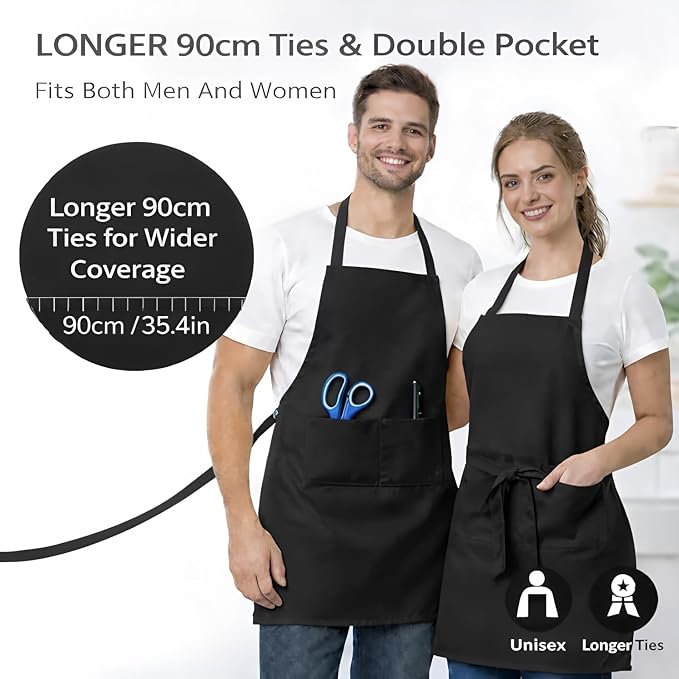8 Pack Aprons Bulk with Pockets, Unisex Apron with Extra Long Ties for Chef, Cooking Classes, Painting, BBQ - Image 4