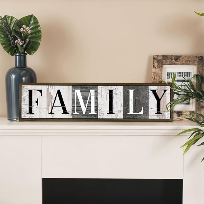 WKYAER Vintage Family Sign, Family Wooden Box Sign for Wall, Rustic Hanging Signs and Plaques, Families Room Decor, Home Decor for Table Shelf, Farmhouse Wood Decoration 17.8x4x1.2 inches - Image 5