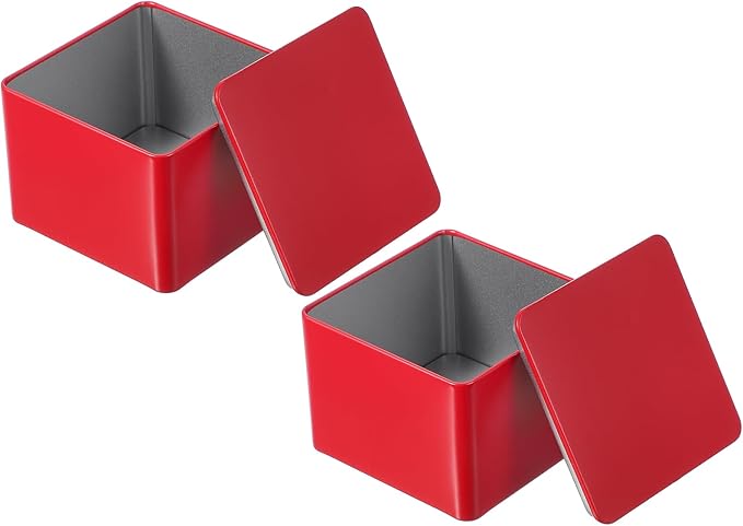 PATIKIL Metal Tea and Tin Set 3.35"x3.35"x2.56", 2 Pcs Metal Storage Airtight Storage Square Container with Lid for Loose Tea Coffee Candy Treats Gifts Spice DIY, Red
