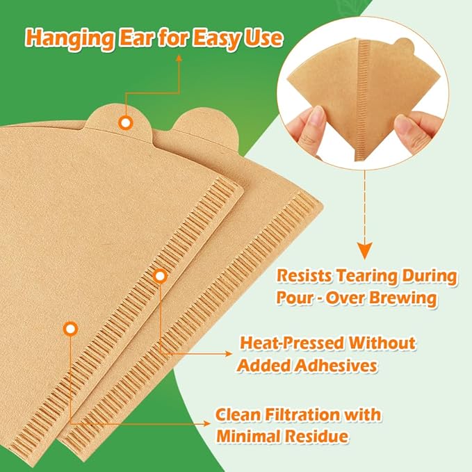 BYKITCHEN 400PCS Cone Coffee Filters 02, Disposable Natural Unbleached Pour Over Paper Coffee Filter Cone Shaped #2, Compatible with Pour Over Dripper & Drip Coffee Maker Filter Basket(1–4 Cup)