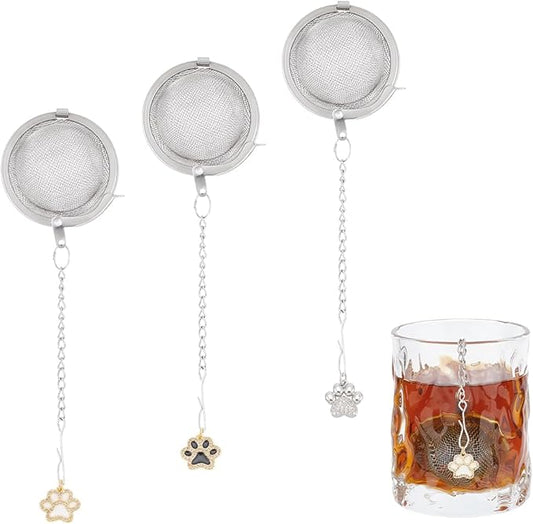 UNICRAFTALE 3pcs Round Mesh Tea Infusers Stainless Steel Tea Strainer with Dog's Paw Print Pendant Holder Tea Mesh Strainer Tea Filters Set for Brew Tea Spices Seasoning