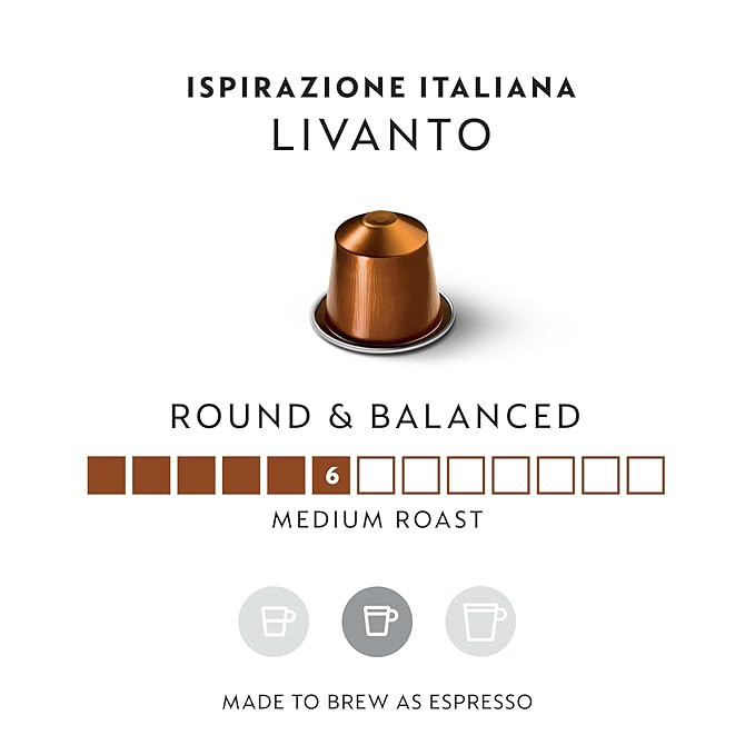 Nespresso Capsules Original Line, Livanto, Medium Roast Espresso Coffee, 50 Count Coffee Pods