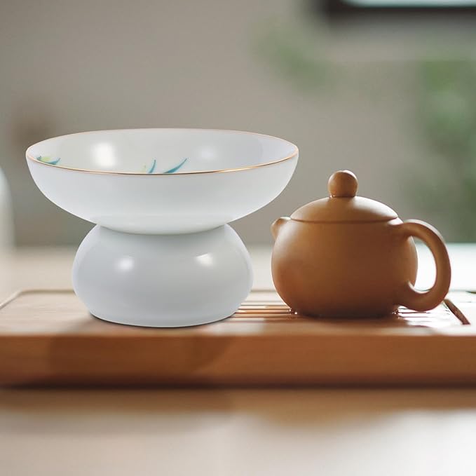 DOITOOL Porcelain Tea Strainer with Base Integrated Ceramic Tea Filter White Simply Style Two