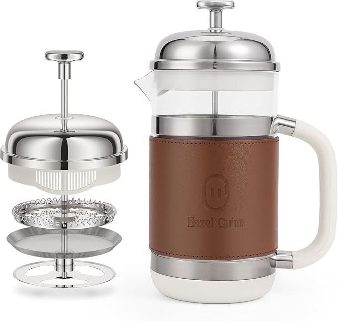 Hazel Quinn French Press Coffee Maker, 450ml / 15oz, Heat-Resistant Borosilicate Glass, 304 Stainless Steel, BPA-Free, Easy to Clean, Precision Filtration for Coffee & Tea
