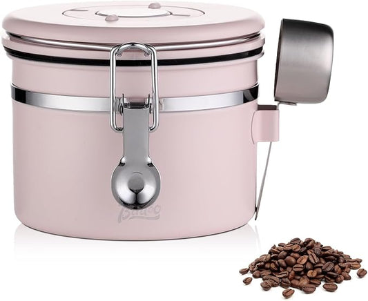 Bincoo Pink Coffee Canister, Large Stainless Steel Coffee Bean Storage Container with Date Tracker (800ML)