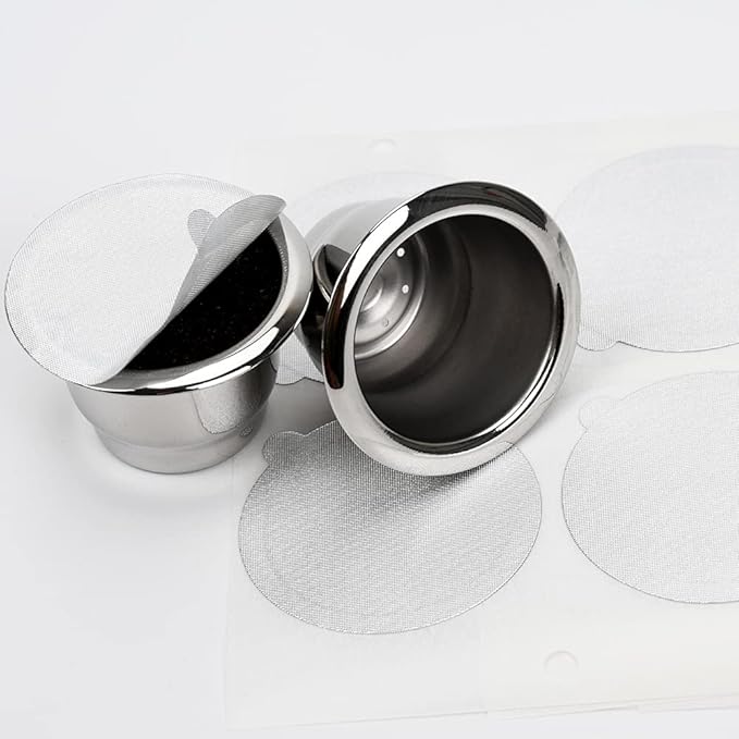 Reusable Capsules for Nespresso OriginalLine, 6pcs Refillable Espresso Pods Stainless Steel Coffee Pods Compatible for Nespresso Original Line Machines (6 Cups + 200 Lids)