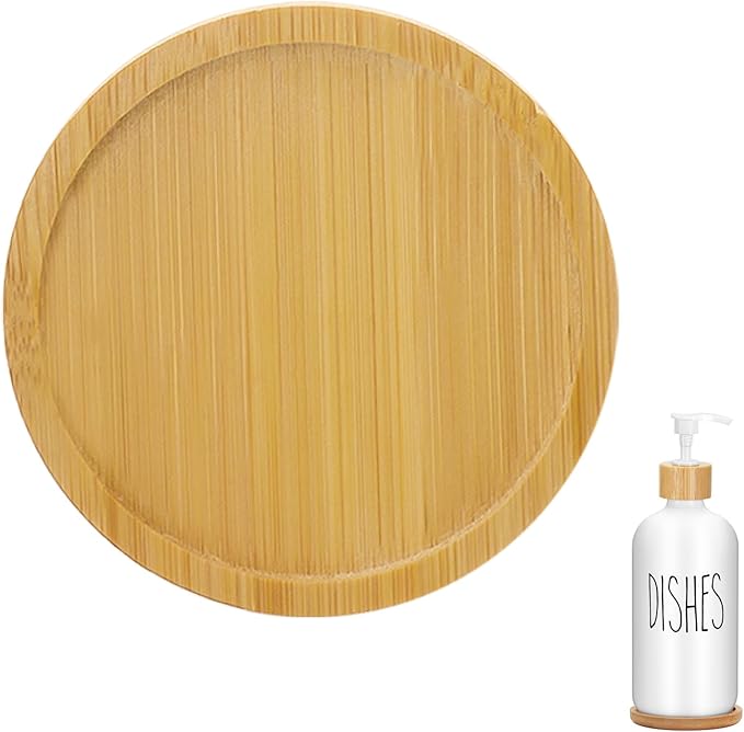 1Pc Round Bamboo soap Dispenser Tray, Bathroom Countertop Tray Bamboo Coasters Trays Dresser Jewelry Ring Dish Comestic Holder Bathtub Organizer, Ideal for Jewelry, Cosmetics, and Small Items (1)