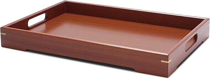 Wooden Tray for Ottoman, 15"x10"x1.5" Medium Wood Serving Tray with Handle for Coffee Table, Dining, Home Decor, Bed, Bathroom, Drink
