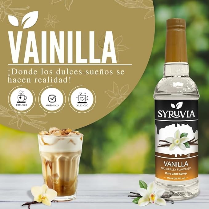 Syruvia Vanilla Syrup for Coffee – Vanilla Coffee Syrup, Drinks, Lattes & Beverages – 25.4 fl oz, With Pump
