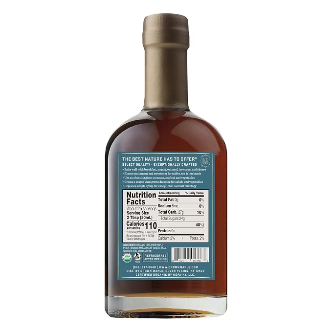 Crown Maple Certified Organic Madagascar Vanilla Infused Maple Syrup, Pure, Gluten Free, No Preservatives, Non-GMO Pairs well with Pancakes, Coffee, Cocktails & Brunch, 25 Fl Oz (Pack of 1 - Image 2