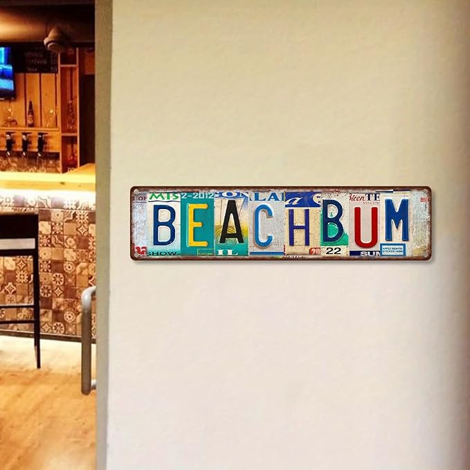 Vintage License Plate BEACH BUM Sign – 16x4 Inch Rustic Tin Wall Décor for Beach House, Coastal Cottage, Patio, Poolside or Tropical Bar - Image 7