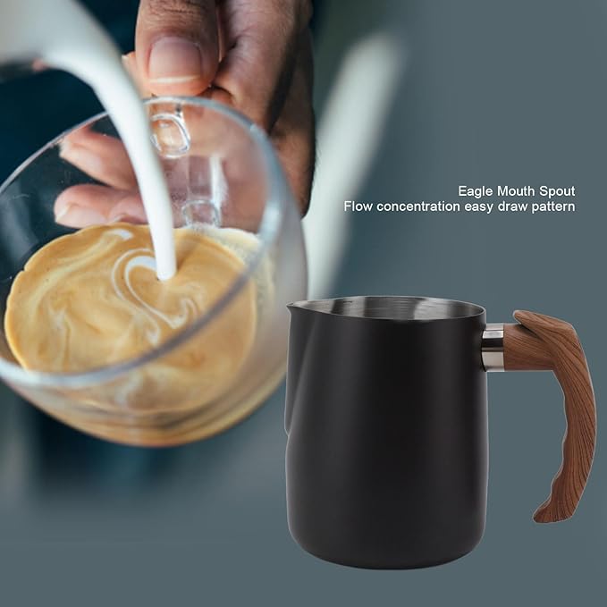 Milk Frothing Pitcher, 20/34oz Stainless Steel Steaming Pitchers Scale Coffee Milk Frother Cup Espresso Machine Accessories Barista Tools for Cappuccino Latte Art (20oz-Black)