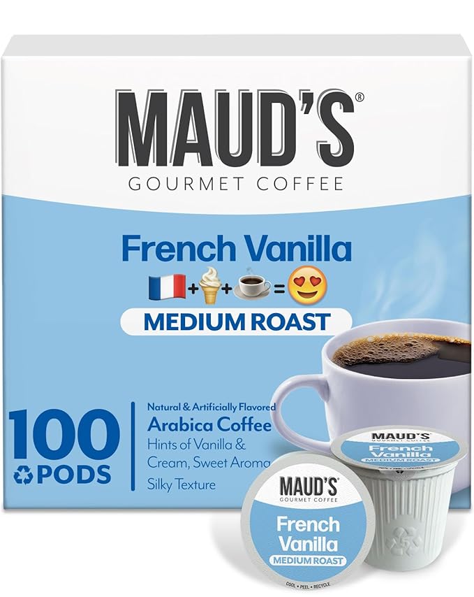 Maud's French Vanilla Coffee Pods, 100 ct, Medium Roast Coffee in Single Serve Pods – 100% Arabica Coffee, Compatible with Keurig K Cups Maker by MAUDSCOFFEETEA