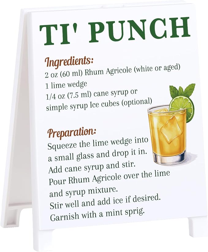 Ti' Punch Recipe Rustic Bar Decor for Home Cafe Farmhouse Cocktail Sign for Kitchen Bar Cart Accessories Mixology Christmas Gift for Bartender Men Women New Couple - 5.59 x 4.33 inch Acrylic Sign by Funnysignsandcozydecorgiftsforyourspacethatspeakyourmind