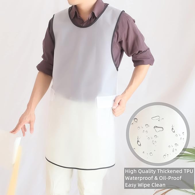 Waterproof Cross Back Apron, Shortened Design Waterproof Apron, Japanese Style Aprons with Pockets, X Cross Halter Apron, Cooking Aprons for Dishwashing, Cleaning Work with Water - White Translucent - Image 2