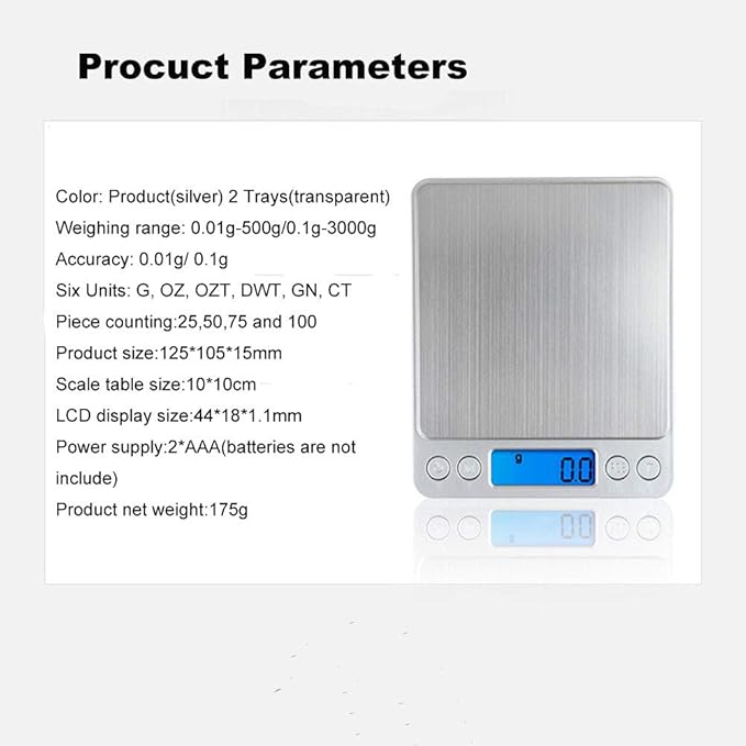 Digital Kitchen Scale,High Precision Stainless Steel Multifunction Food Scale Grams and Ounces Back-Lit LCD Display Small Pocket Jewelry Scales Auto Off,Tare,PCS,UNTS/Mode (3kg/0.1g)