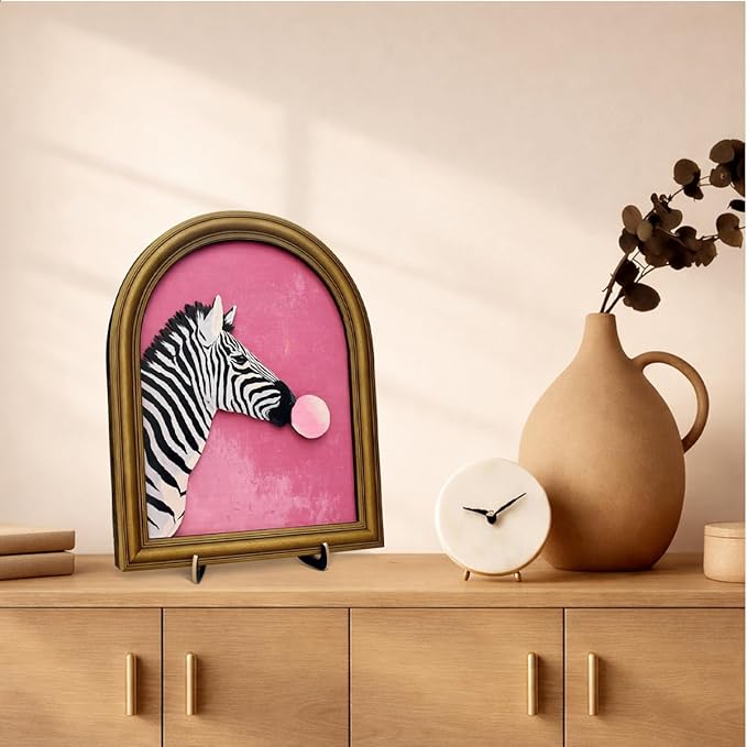 3D Funny Pink Zebra Table Decor Sign, Funky Zebra Bubble Gum Animal Wall Art Sign for Home Bedroom Living Room Desk Wall Shelf Decor 8x10 Inch