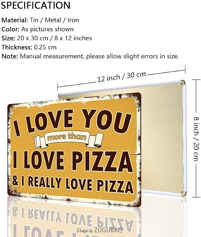 Pizza Tin Signs Vintage Metal Sign Funny Food Art Printing Poster Wall Decor for Home Kitchen Bar Restaurant Cafe Pub Indoor Outdoor 12x8 Inch Hanging Plaque - Image 2